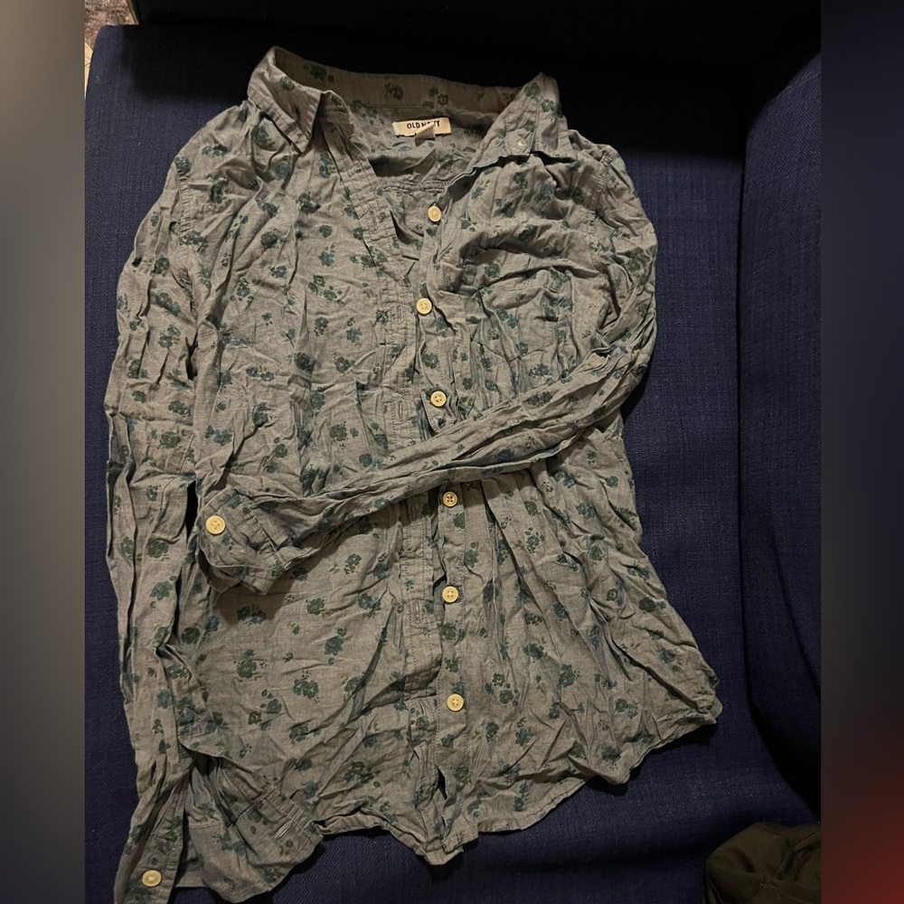 Blue floral button down shirt